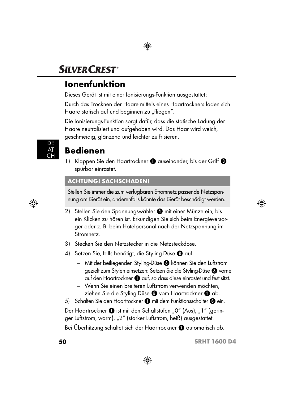 Ionenfunktion, Bedienen | Silvercrest SRHT 1600 D4 User Manual | Page 53 / 59