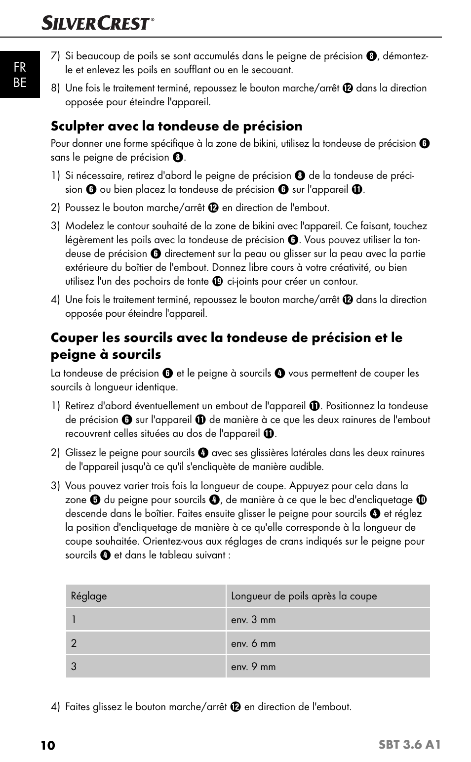 Fr be, Sculpter avec la tondeuse de précision | Silvercrest SBT 3.6 A1 User Manual | Page 13 / 51
