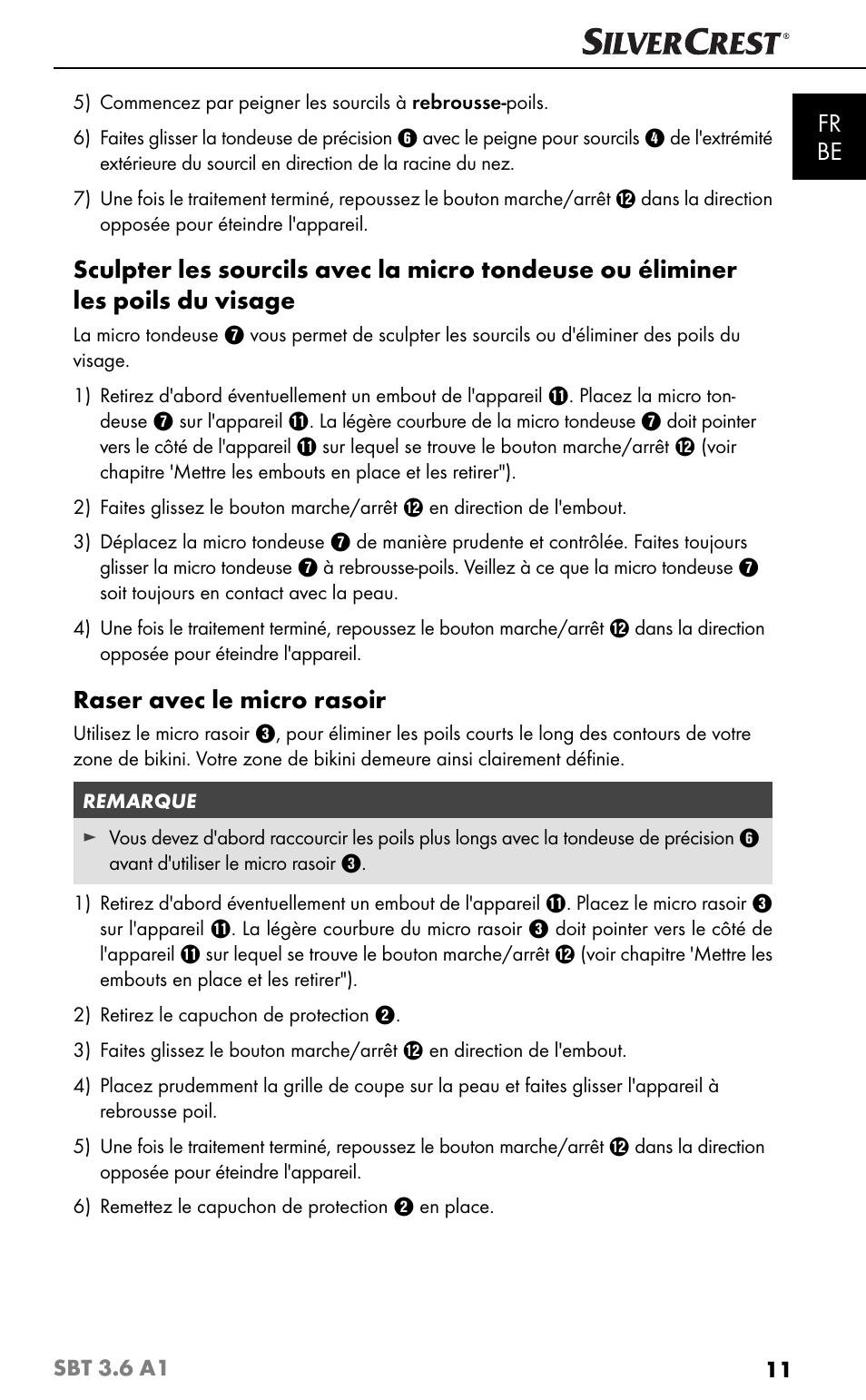 Fr be, Raser avec le micro rasoir | Silvercrest SBT 3.6 A1 User Manual | Page 14 / 51