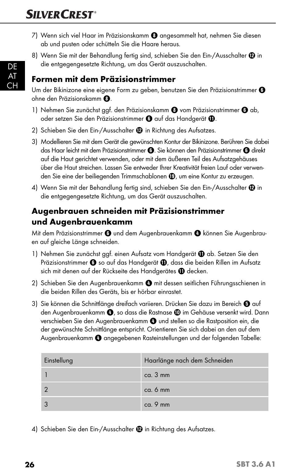 De at ch, Formen mit dem präzisionstrimmer | Silvercrest SBT 3.6 A1 User Manual | Page 29 / 51