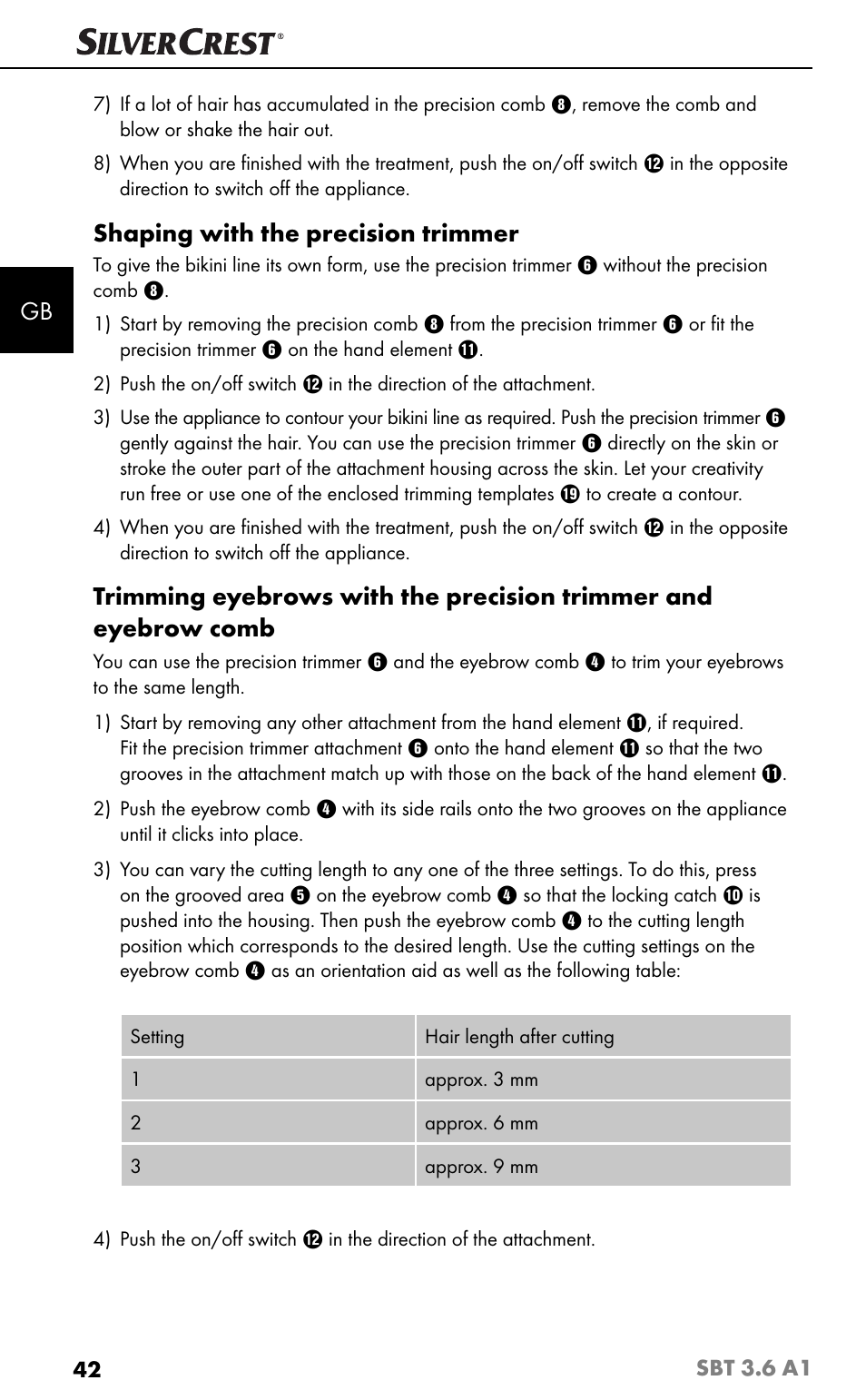 Shaping with the precision trimmer | Silvercrest SBT 3.6 A1 User Manual | Page 45 / 51