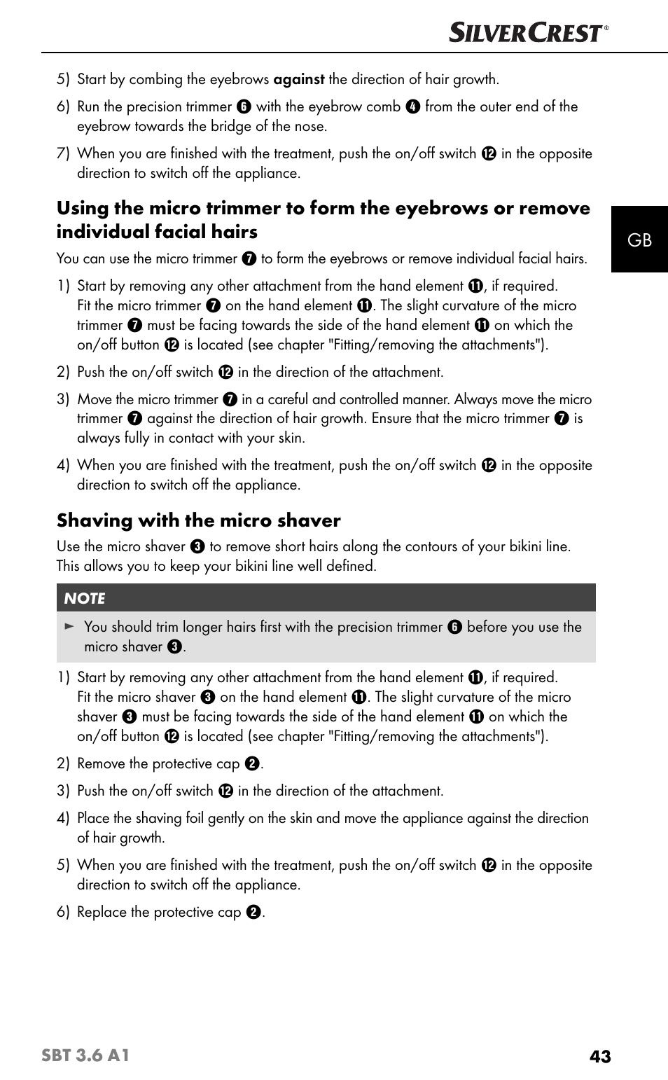 Shaving with the micro shaver | Silvercrest SBT 3.6 A1 User Manual | Page 46 / 51
