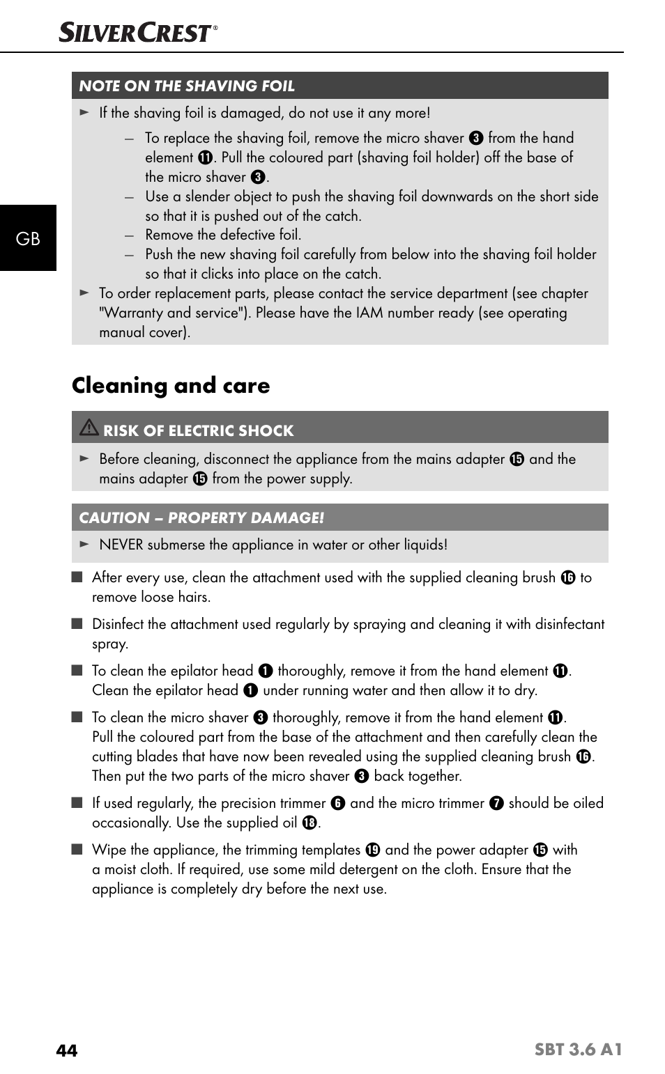 Cleaning and care | Silvercrest SBT 3.6 A1 User Manual | Page 47 / 51