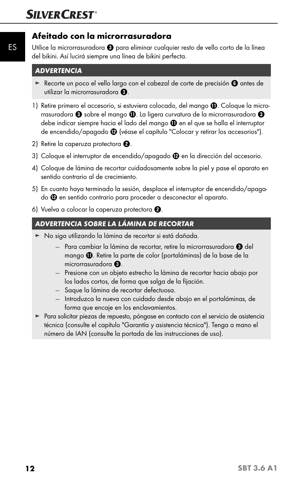 Es afeitado con la microrrasuradora | Silvercrest SBT 3.6 A1 User Manual | Page 15 / 83