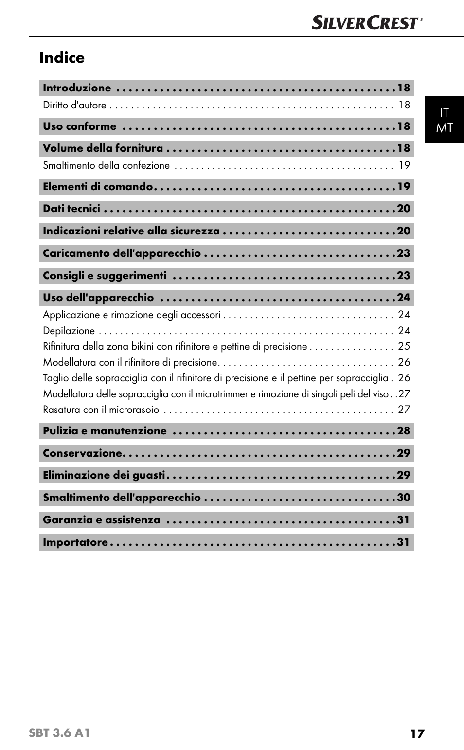 Indice, It mt | Silvercrest SBT 3.6 A1 User Manual | Page 20 / 83