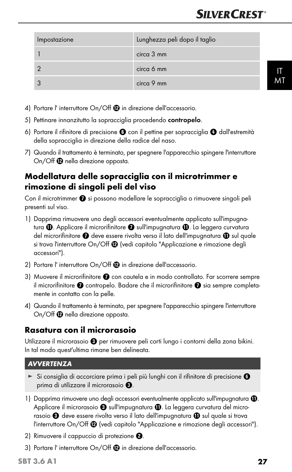 It mt, Rasatura con il microrasoio | Silvercrest SBT 3.6 A1 User Manual | Page 30 / 83