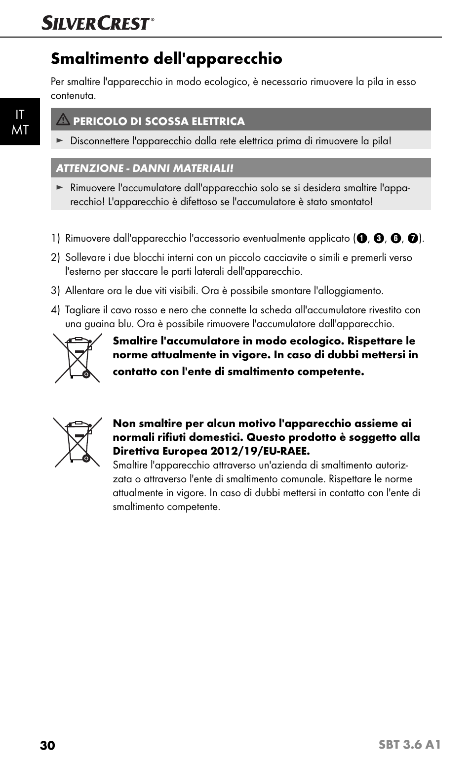 Smaltimento dell'apparecchio, It mt | Silvercrest SBT 3.6 A1 User Manual | Page 33 / 83