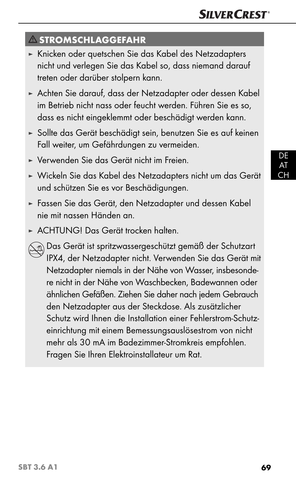 Stromschlaggefahr, Verwenden sie das gerät nicht im freien | Silvercrest SBT 3.6 A1 User Manual | Page 72 / 83