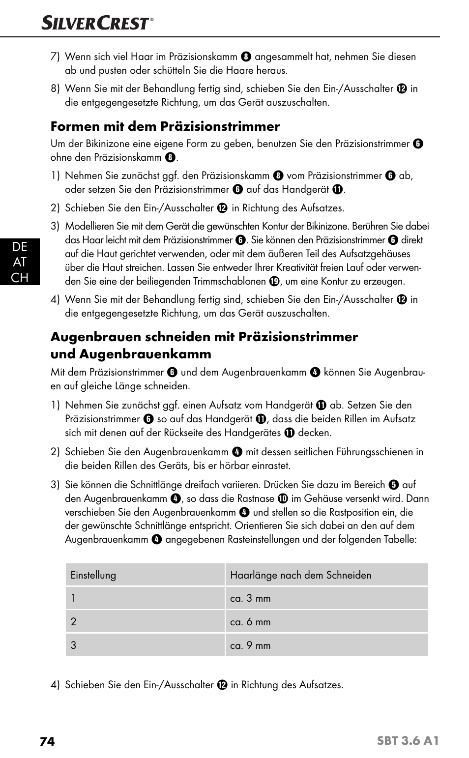 De at ch, Formen mit dem präzisionstrimmer | Silvercrest SBT 3.6 A1 User Manual | Page 77 / 83