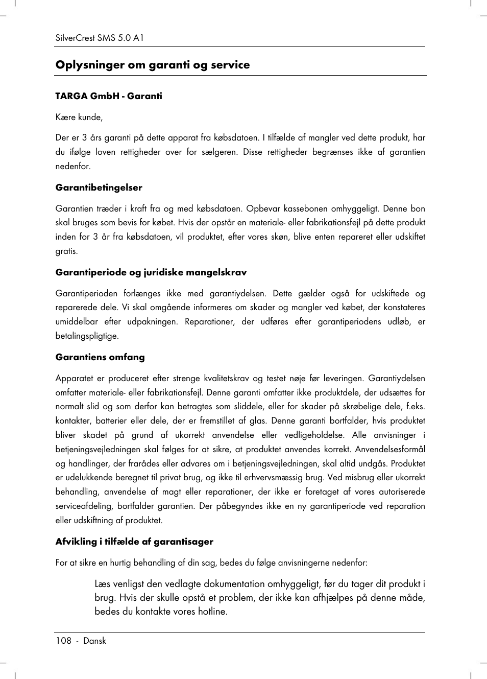 Oplysninger om garanti og service | Silvercrest SMS 5.0 A1 User Manual | Page 110 / 194
