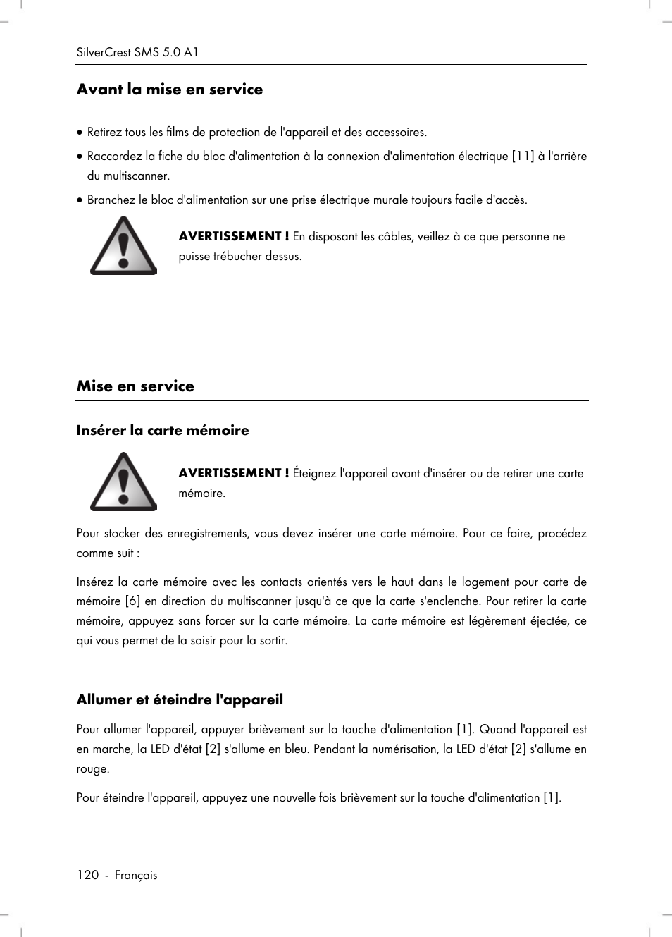 Avant la mise en service, Mise en service | Silvercrest SMS 5.0 A1 User Manual | Page 122 / 194