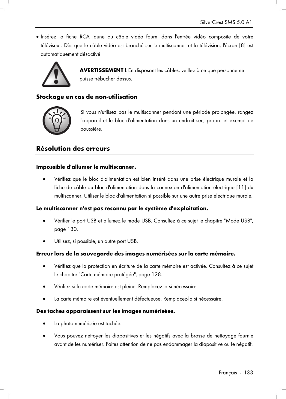 Résolution des erreurs | Silvercrest SMS 5.0 A1 User Manual | Page 135 / 194