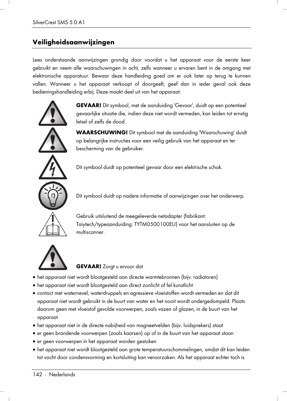 Veiligheidsaanwijzingen | Silvercrest SMS 5.0 A1 User Manual | Page 144 / 194