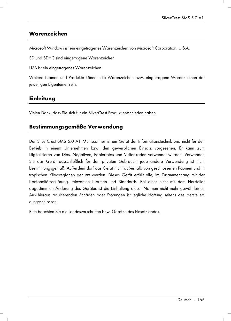 Warenzeichen, Einleitung, Bestimmungsgemäße verwendung | Silvercrest SMS 5.0 A1 User Manual | Page 167 / 194