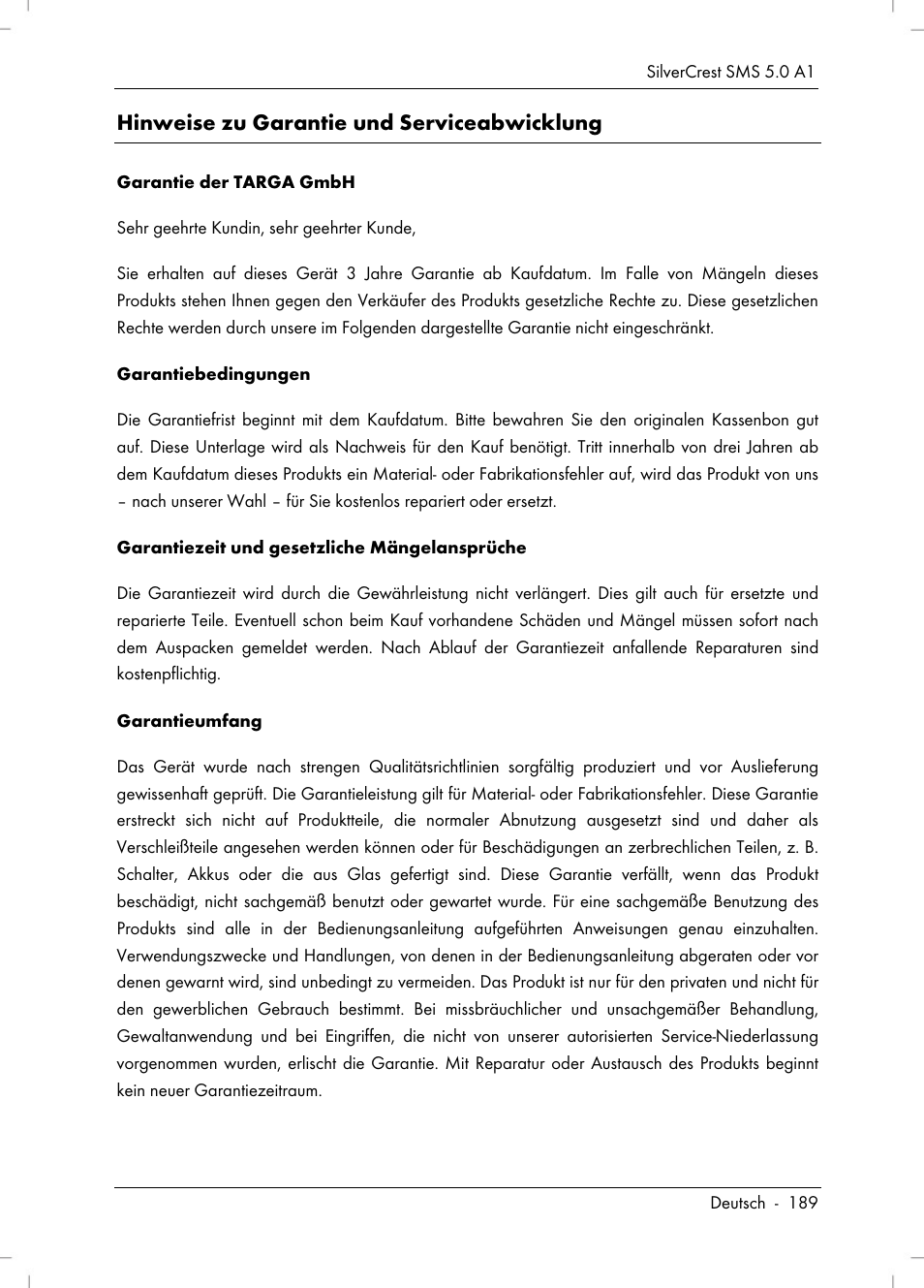 Hinweise zu garantie und serviceabwicklung | Silvercrest SMS 5.0 A1 User Manual | Page 191 / 194