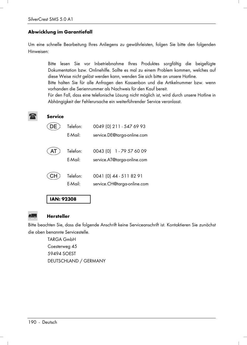 Silvercrest SMS 5.0 A1 User Manual | Page 192 / 194