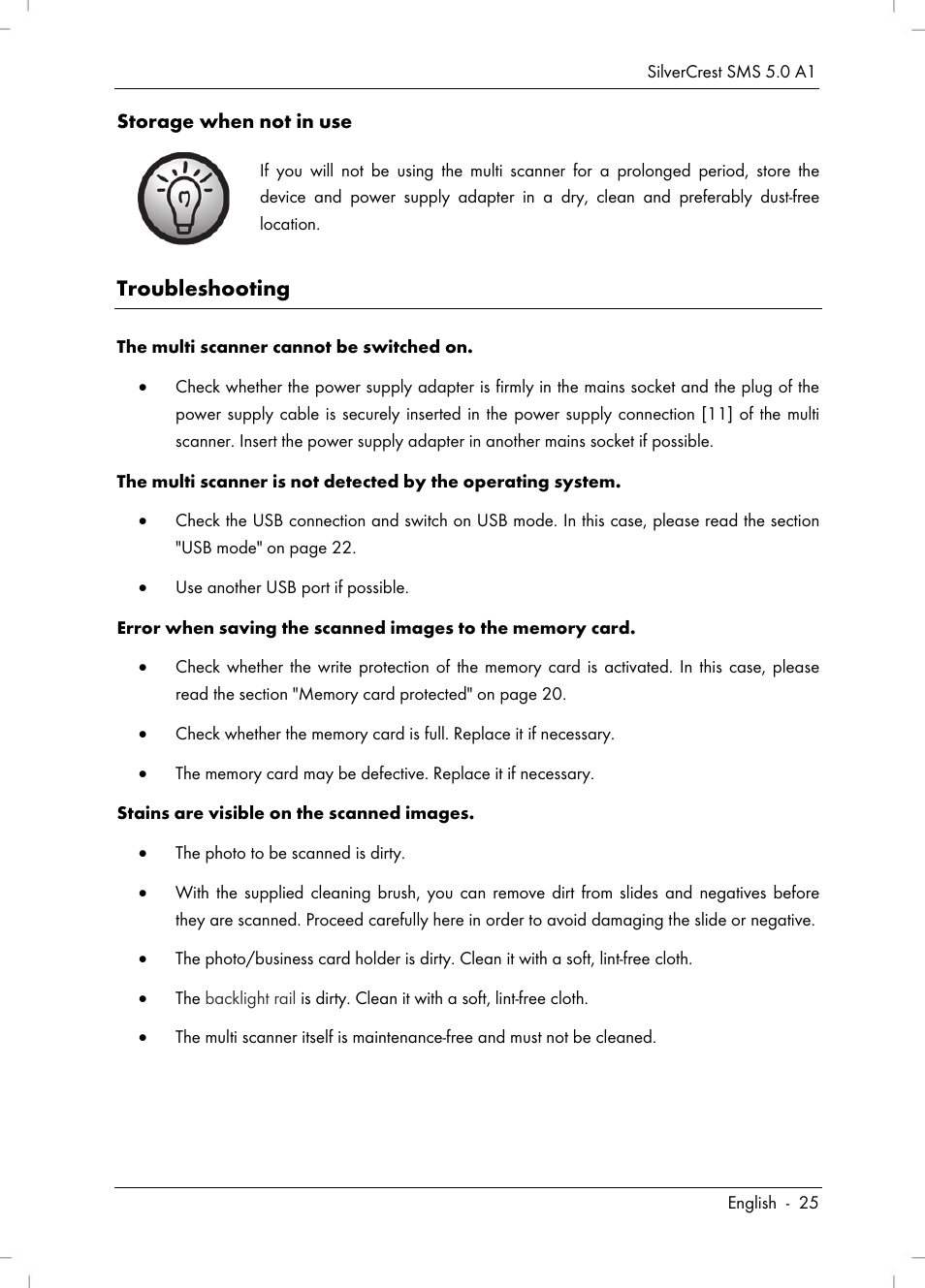 Troubleshooting | Silvercrest SMS 5.0 A1 User Manual | Page 27 / 194