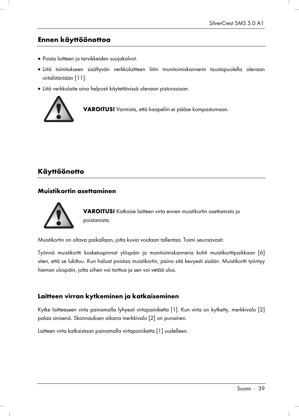 Ennen käyttöönottoa, Käyttöönotto | Silvercrest SMS 5.0 A1 User Manual | Page 41 / 194