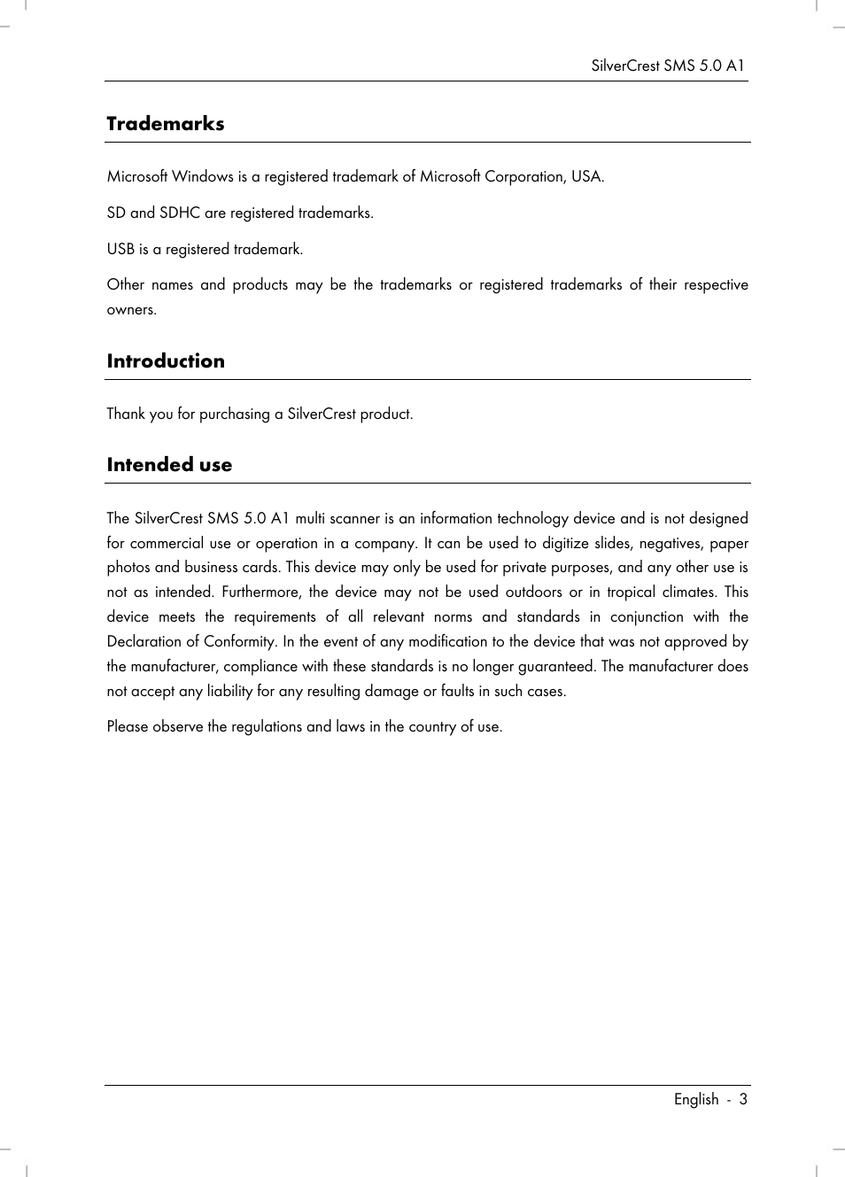 Trademarks, Introduction, Intended use | Silvercrest SMS 5.0 A1 User Manual | Page 5 / 194