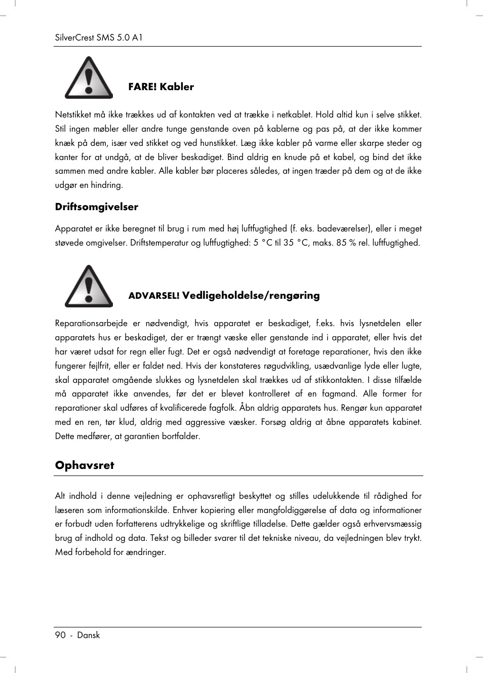 Ophavsret | Silvercrest SMS 5.0 A1 User Manual | Page 92 / 194