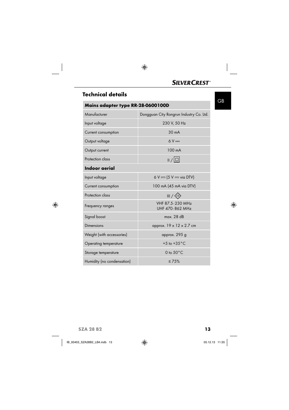 Technical details | Silvercrest SZA 28 B2 User Manual | Page 16 / 88