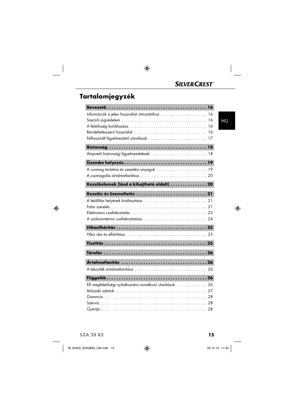 Tartalomjegyzék | Silvercrest SZA 28 B2 User Manual | Page 18 / 88
