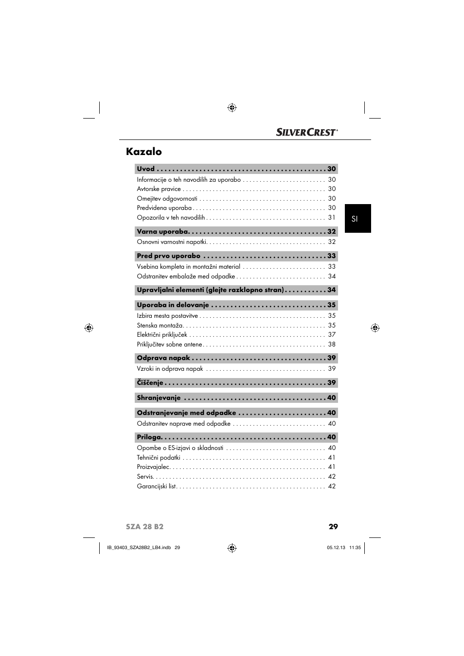 Kazalo | Silvercrest SZA 28 B2 User Manual | Page 32 / 88