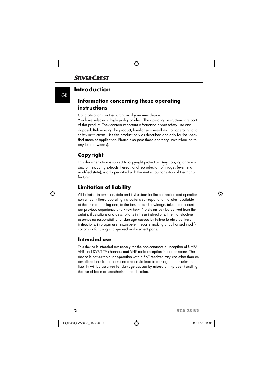 Introduction, Copyright, Limitation of liability | Intended use | Silvercrest SZA 28 B2 User Manual | Page 5 / 88