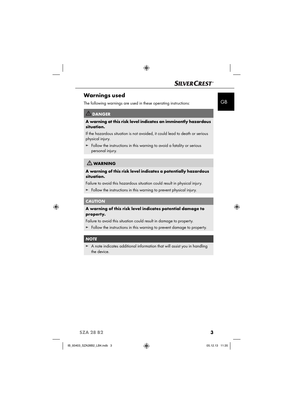 Warnings used, 3sza 28 b2 | Silvercrest SZA 28 B2 User Manual | Page 6 / 88