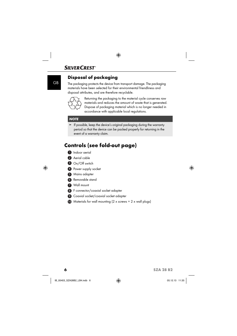 Controls (see fold-out page), Disposal of packaging, 6sza 28 b2 | Silvercrest SZA 28 B2 User Manual | Page 9 / 88