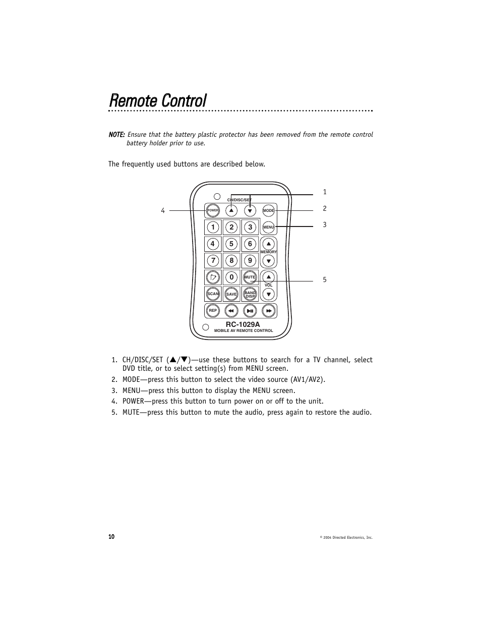 Rreem moottee c coonnttrrooll | Directed Electronics OHV1500 User Manual | Page 10 / 16