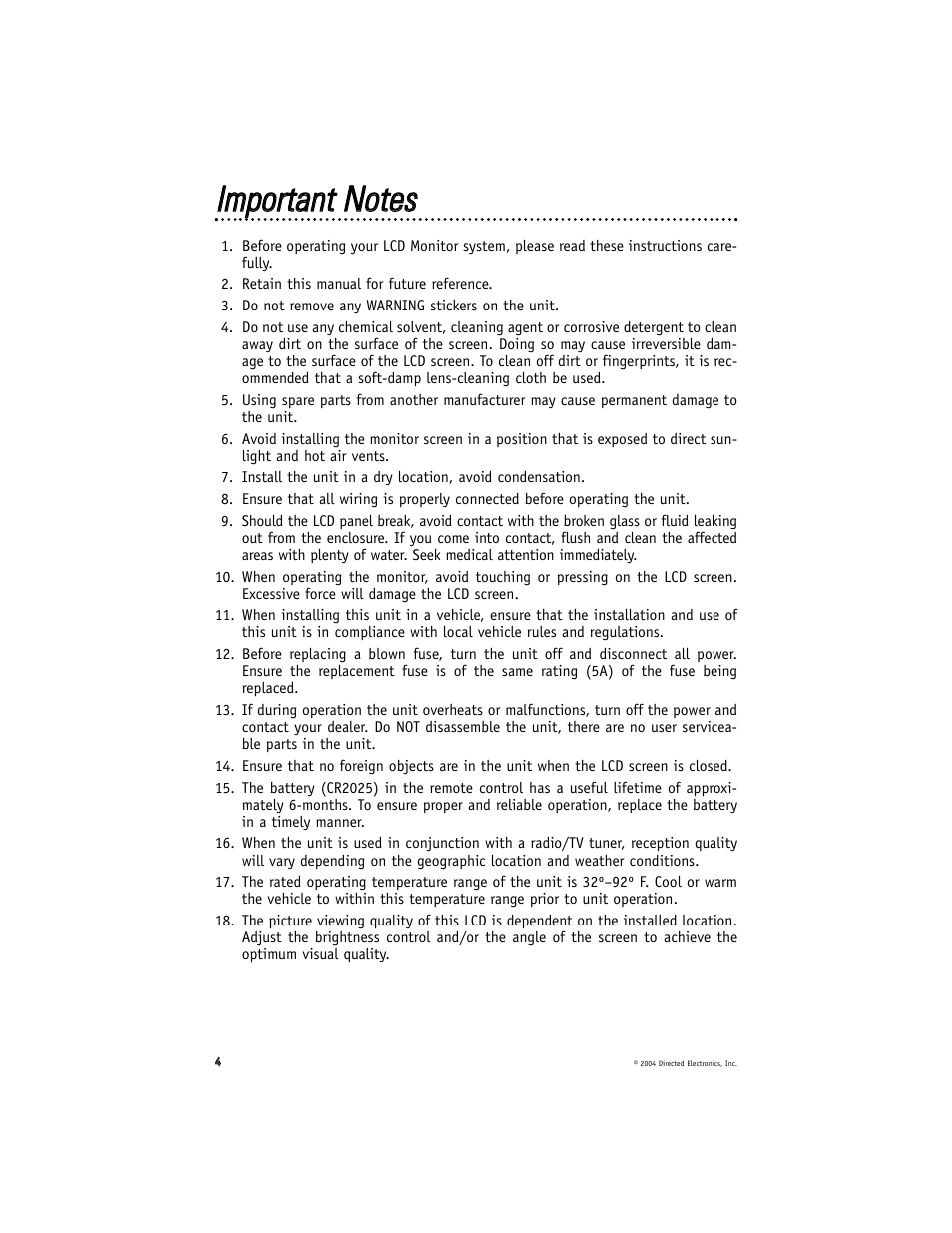 Iim mppoorrttaanntt n nootteess | Directed Electronics OHV1500 User Manual | Page 4 / 16