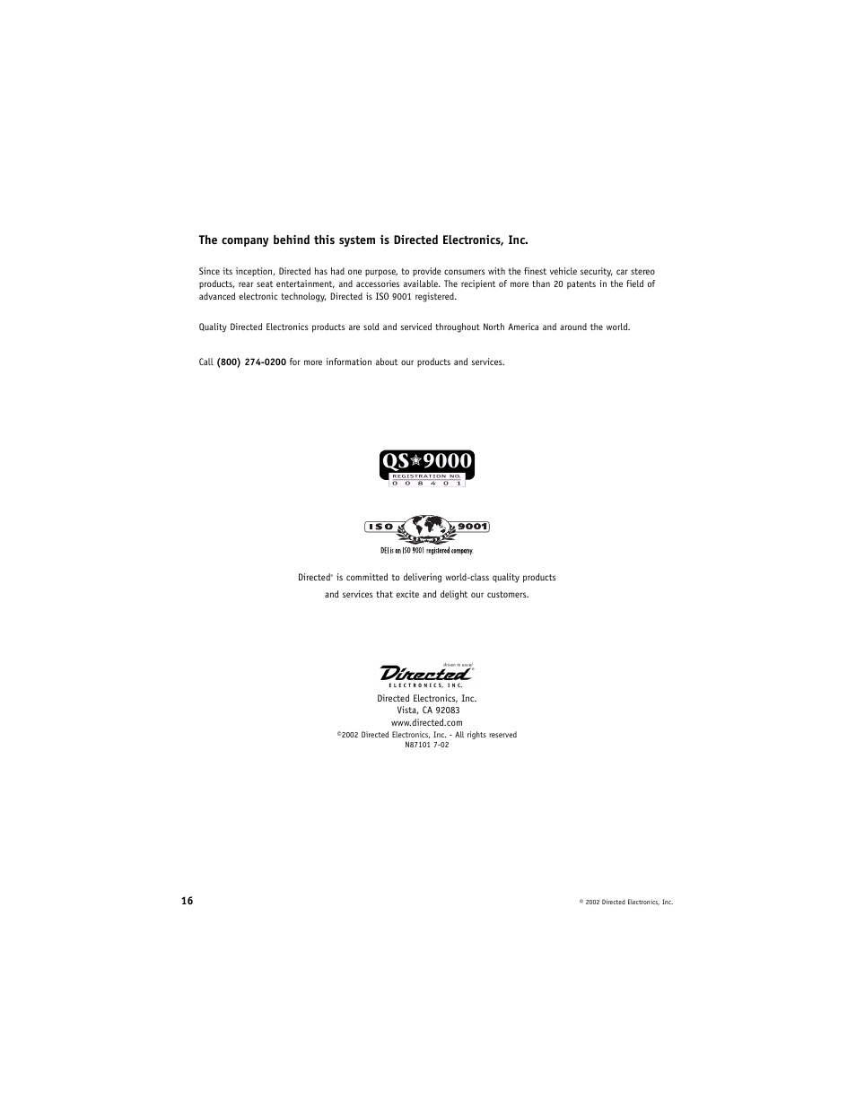 Directed Video OHC100 User Manual | Page 16 / 16