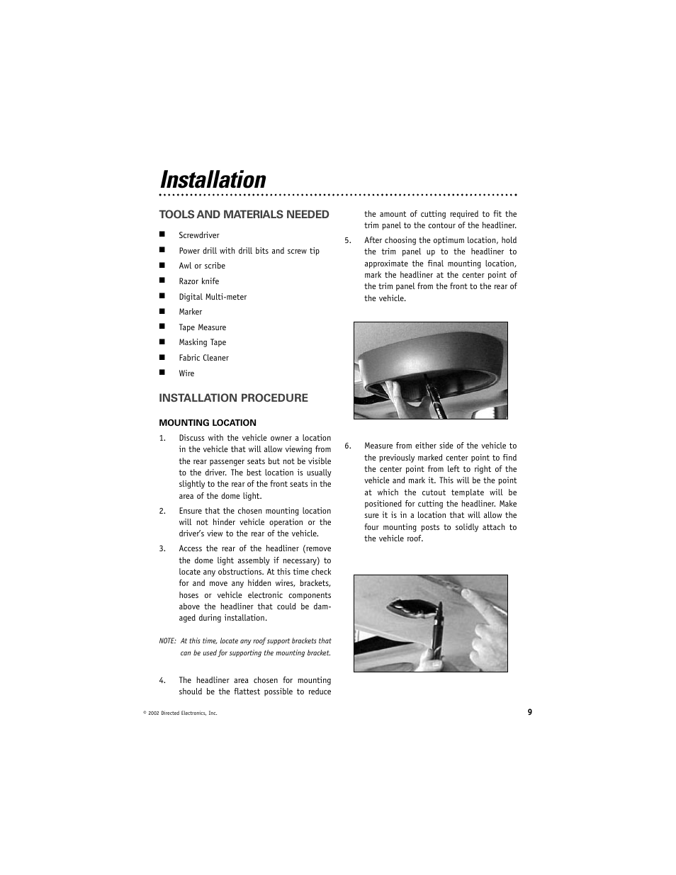 Installation | Directed Video OHC100 User Manual | Page 9 / 16
