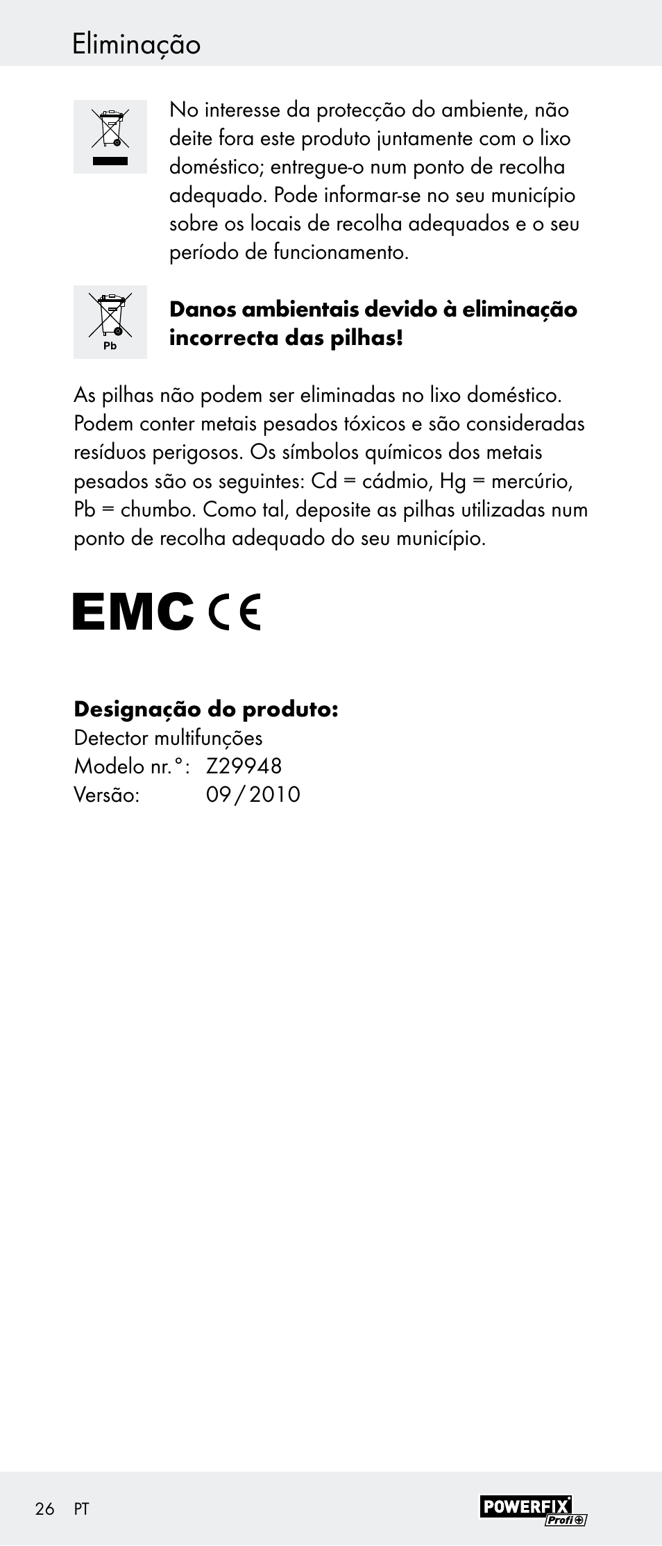 Eliminação | Powerfix Z29948 User Manual | Page 26 / 41