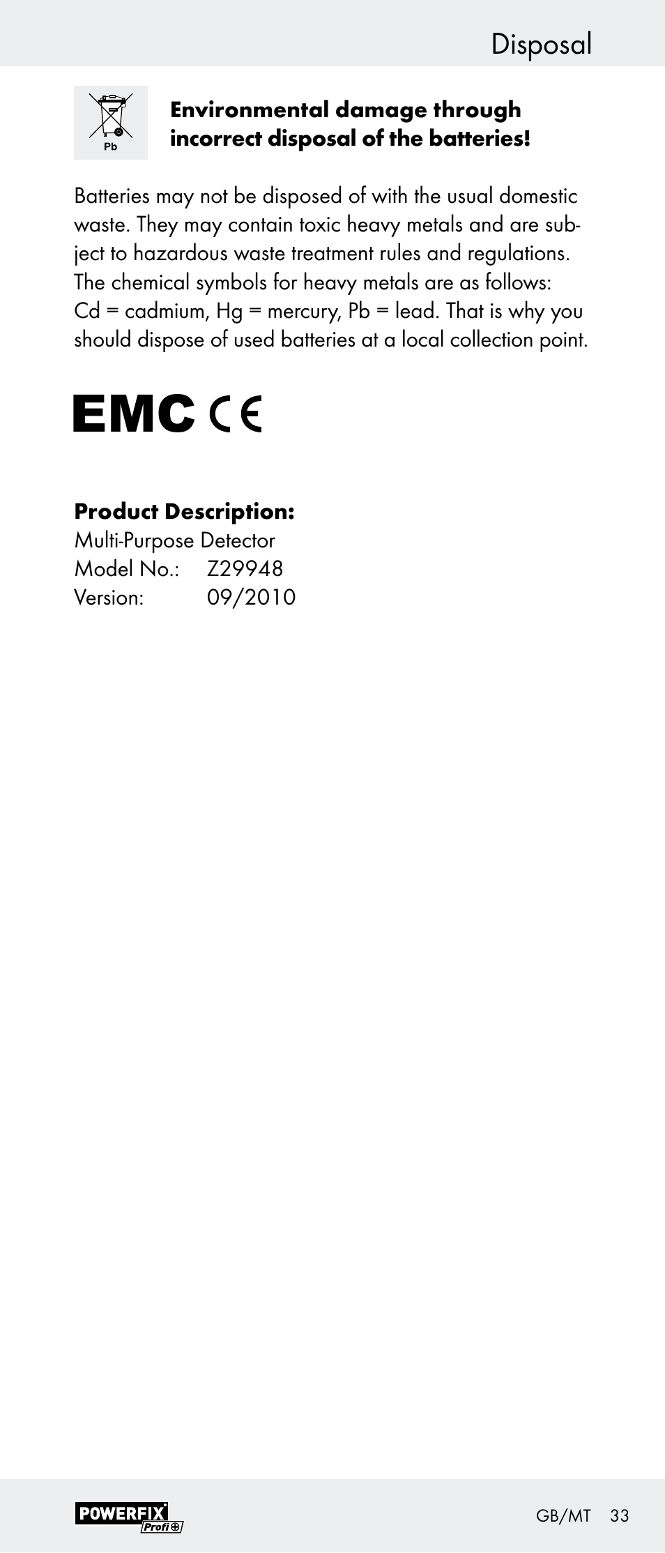 Disposal | Powerfix Z29948 User Manual | Page 33 / 41