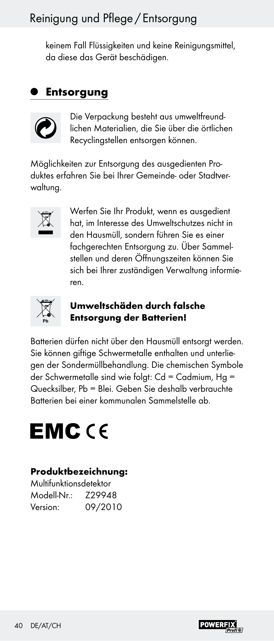 Reinigung und pflege / entsorgung, Entsorgung | Powerfix Z29948 User Manual | Page 40 / 41