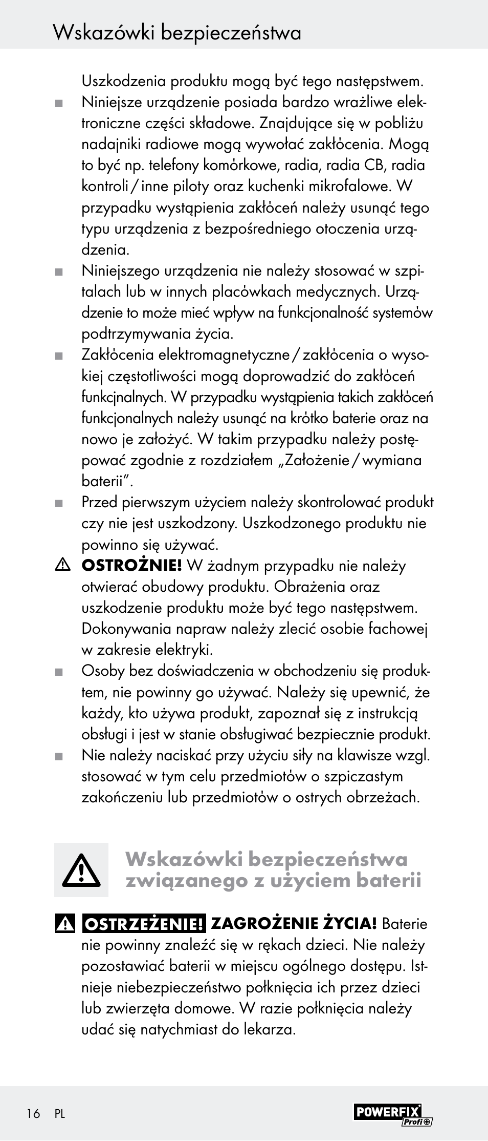 Wskazówki bezpieczeństwa | Powerfix Z29948 User Manual | Page 16 / 55