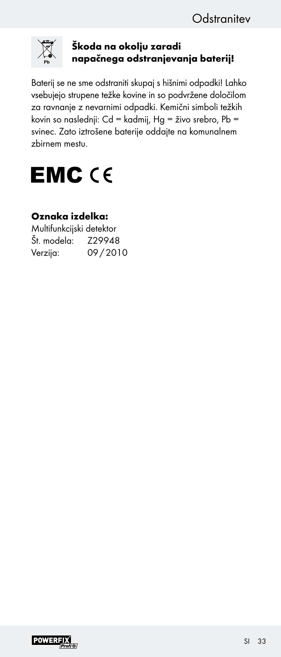 Odstranitev | Powerfix Z29948 User Manual | Page 33 / 55