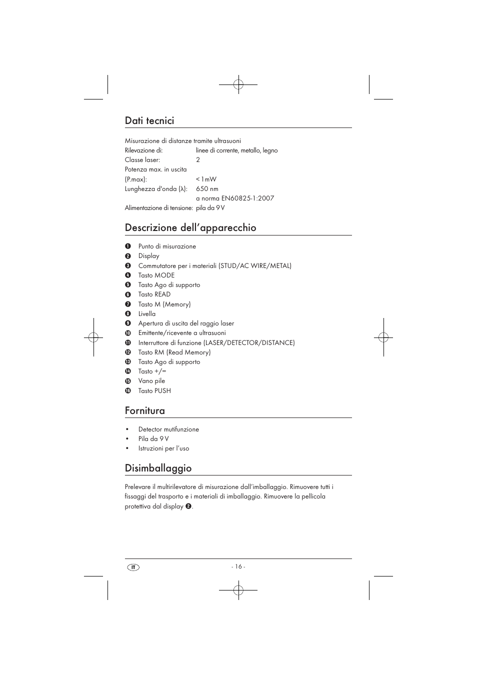 Dati tecnici, Descrizione dell’apparecchio, Fornitura | Disimballaggio | Powerfix KH 3236 User Manual | Page 18 / 62