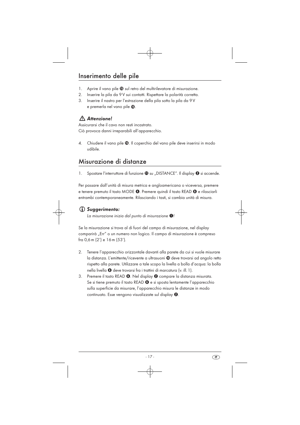 Inserimento delle pile, Misurazione di distanze, Attenzione | Suggerimento | Powerfix KH 3236 User Manual | Page 19 / 62