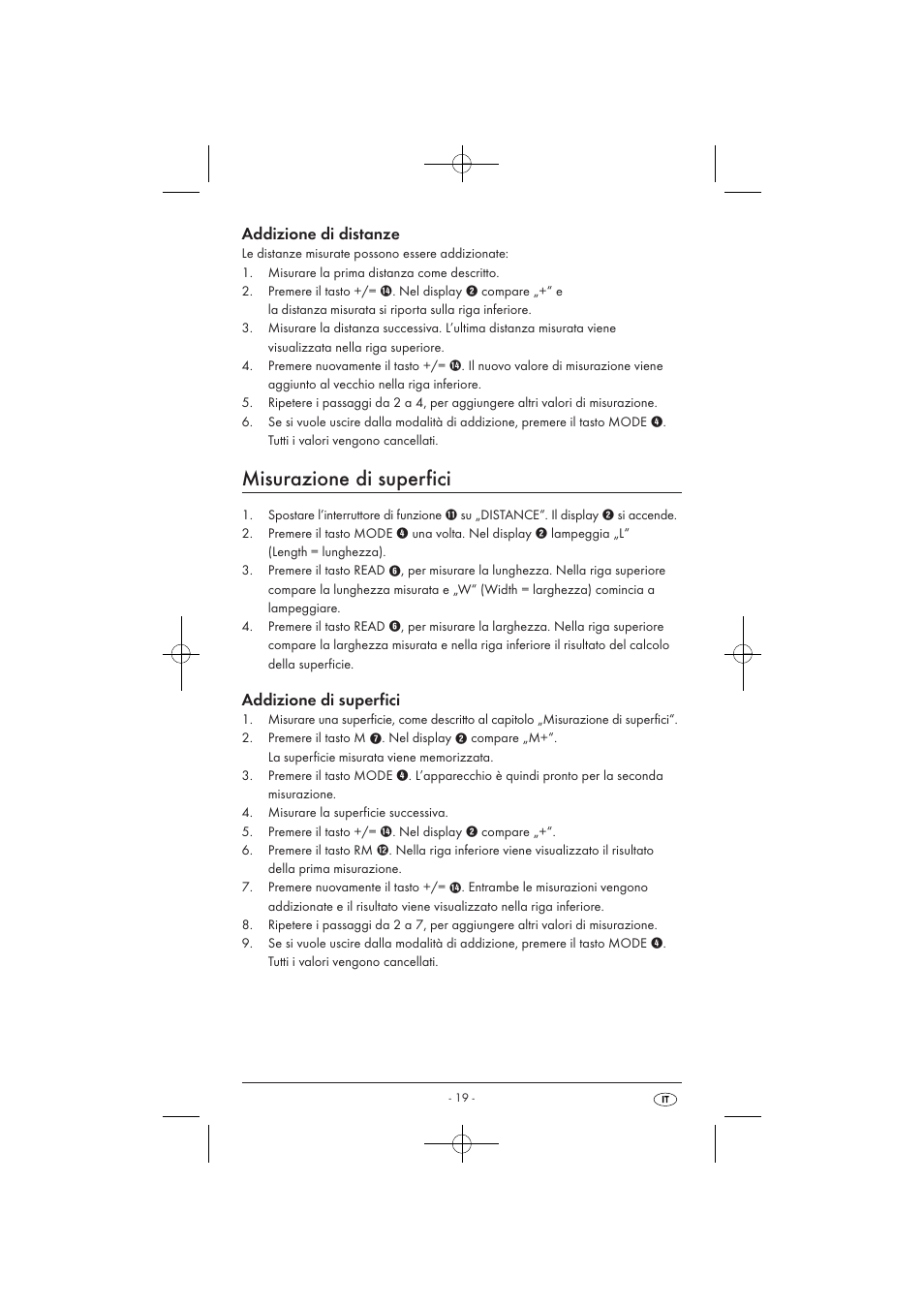 Misurazione di superfici, Addizione di distanze, Addizione di superfici | Powerfix KH 3236 User Manual | Page 21 / 62