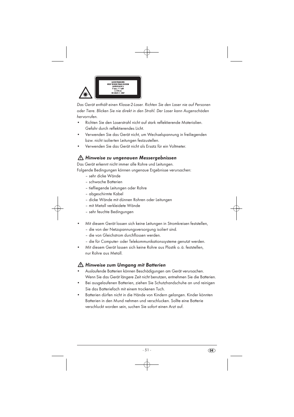 Hinweise zu ungenauen messergebnissen, Hinweise zum umgang mit batterien | Powerfix KH 3236 User Manual | Page 53 / 62