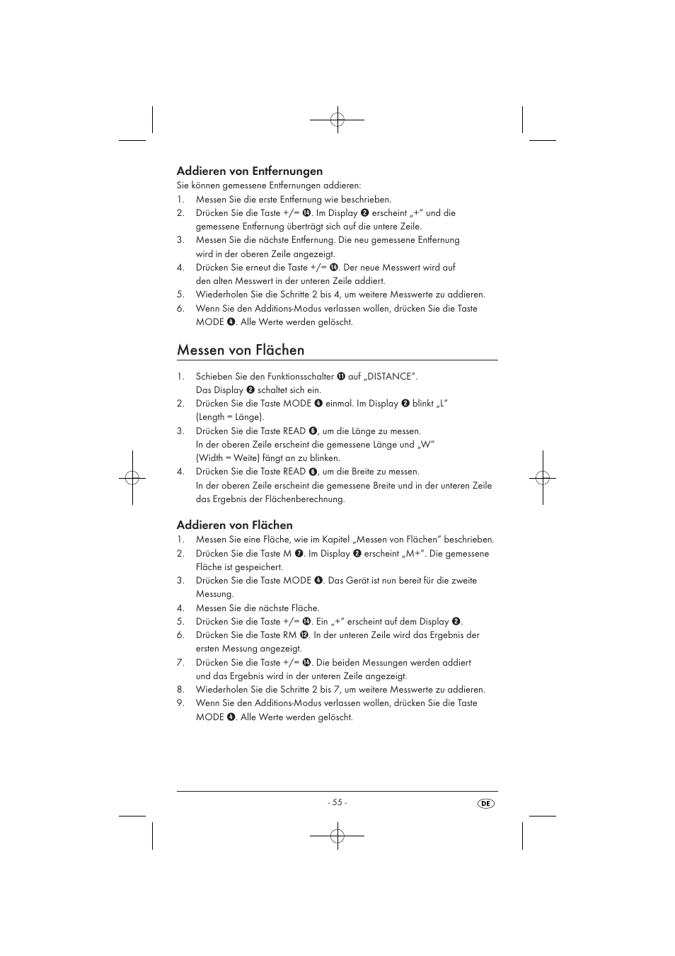 Messen von flächen, Addieren von entfernungen, Addieren von flächen | Powerfix KH 3236 User Manual | Page 57 / 62