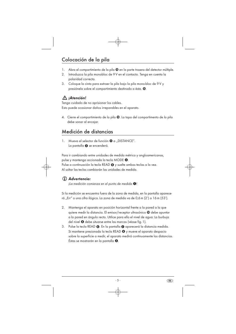 Colocación de la pila, Medición de distancias, Atención | Advertencia | Powerfix KH 3236 User Manual | Page 7 / 62