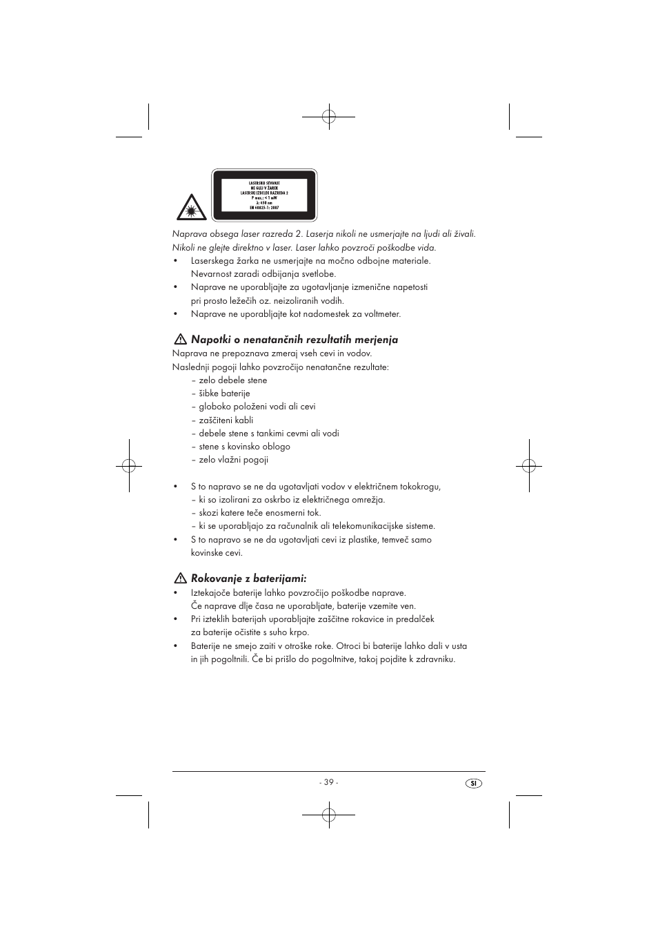 Napotki o nenatančnih rezultatih merjenja, Rokovanje z baterijami | Powerfix KH 3236 User Manual | Page 41 / 74