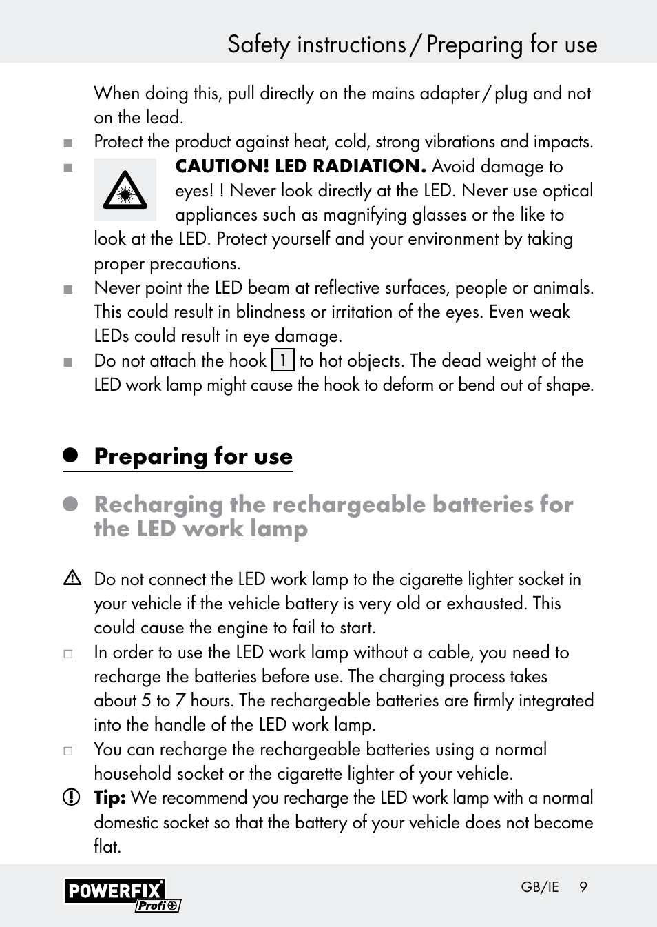 Safety instructions / preparing for use, Preparing for use | Powerfix Z30590-BS User Manual | Page 9 / 15