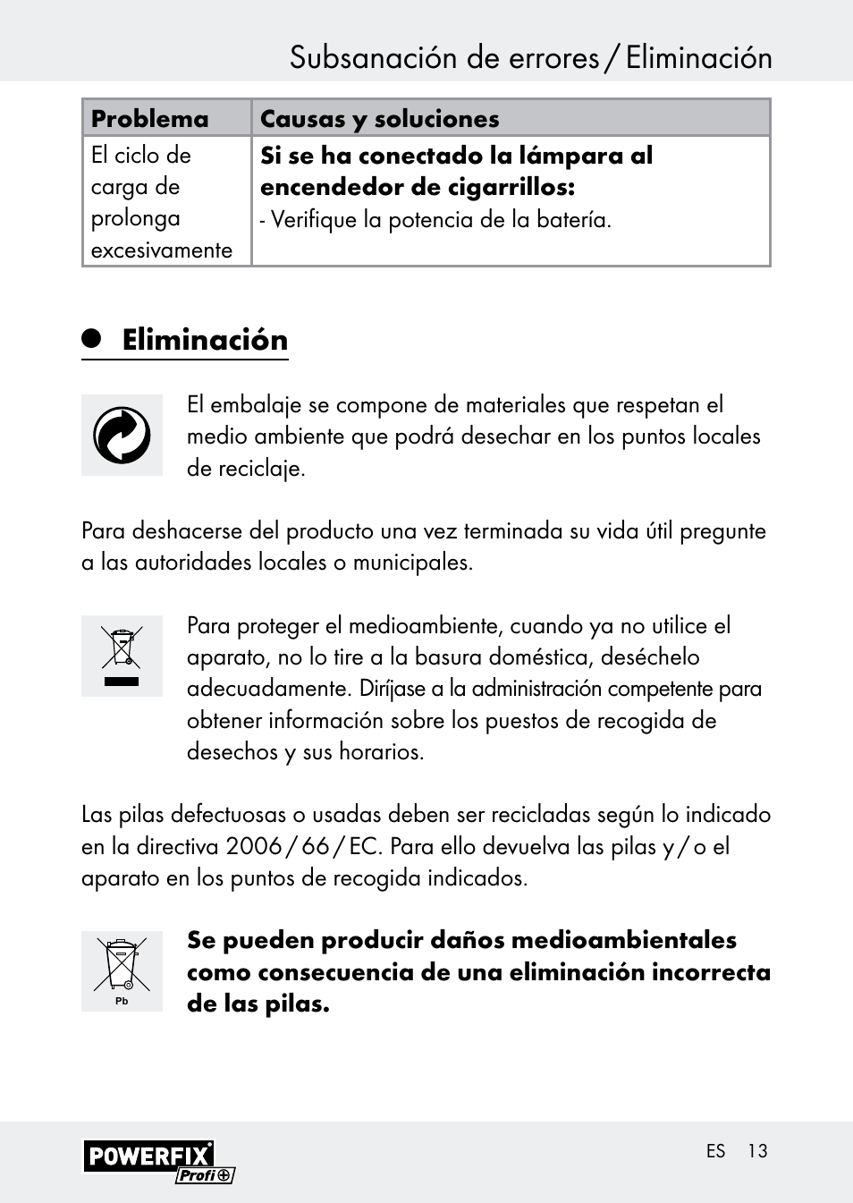 Subsanación de errores / eliminación, Eliminación | Powerfix Z30590-BS User Manual | Page 13 / 59