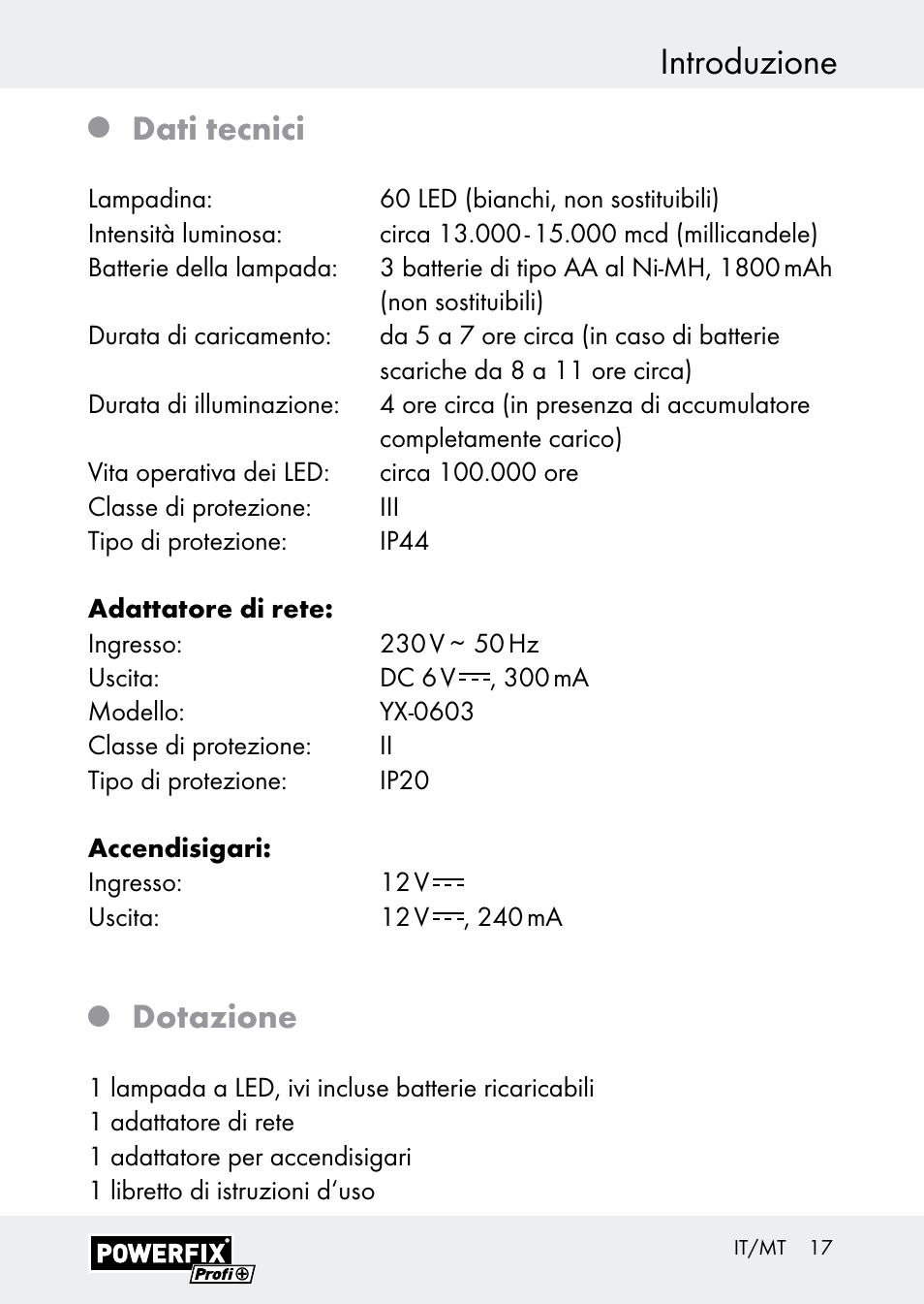 Introduzione, Dati tecnici, Dotazione | Powerfix Z30590-BS User Manual | Page 17 / 59