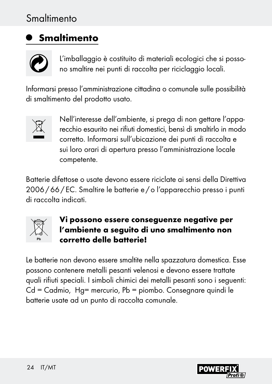 Smaltimento | Powerfix Z30590-BS User Manual | Page 24 / 59